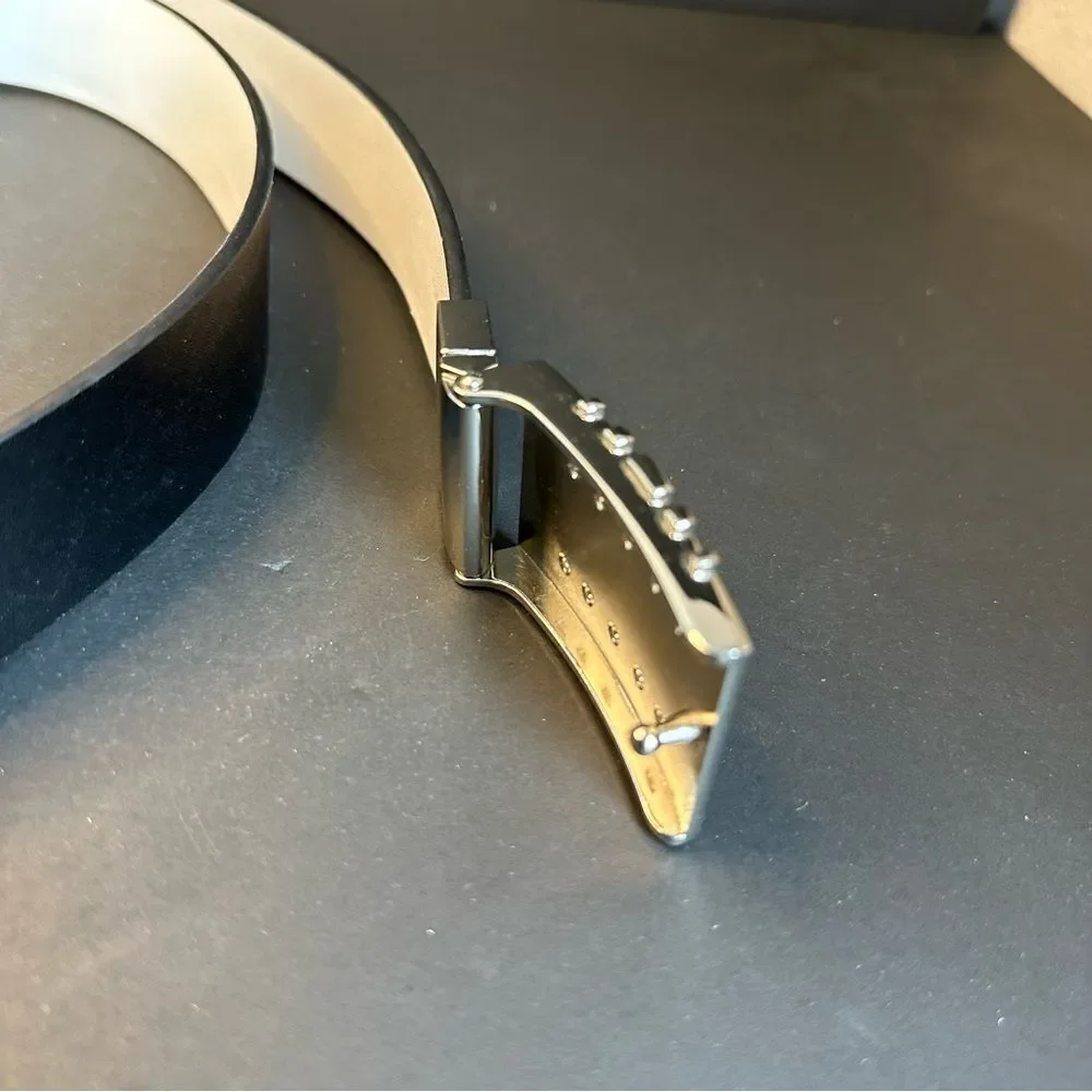 Black And Silver Split Leather‎ Belt